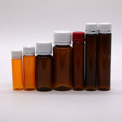Botella de líquido oral de 15 ml PET ámbar marrón con tapa a prueba de alteraciones para envases médicos