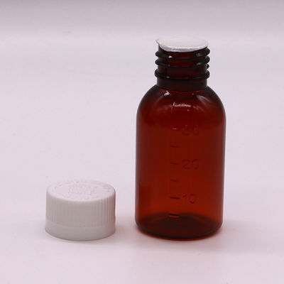 Botella de líquido de jarabe de plástico de color ámbar PET de 30 ml con tapa de tornillo a prueba de alteraciones