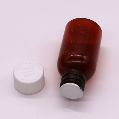 Botella de líquido de jarabe de plástico de color ámbar PET de 30 ml con tapa de tornillo a prueba de alteraciones
