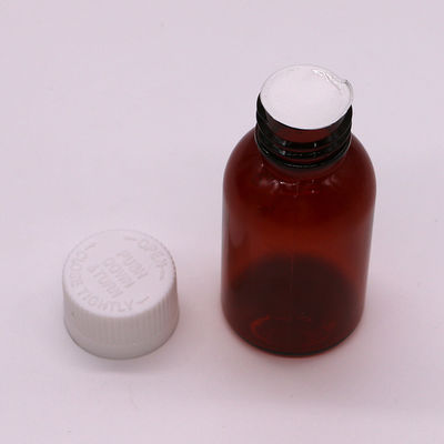 Botella de líquido de jarabe de plástico de color ámbar PET de 30 ml con tapa de tornillo a prueba de alteraciones