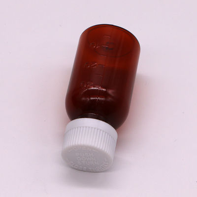 Botella de líquido de jarabe de plástico de color ámbar PET de 30 ml con tapa de tornillo a prueba de alteraciones