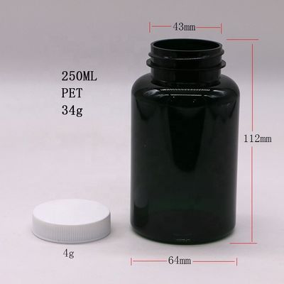 250 ml botella de plástico medicinal PET personalizable para cápsula de píldoras en color mate / helado