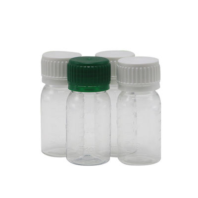 Botella de medicamento para líquido oral de 30 ml de PET blanco con tapa de seguridad e impresión en pantalla