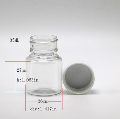 Embalaje medicinal 35ml PET Botella de píldora de plástico pequeño con tapas de color personalizables