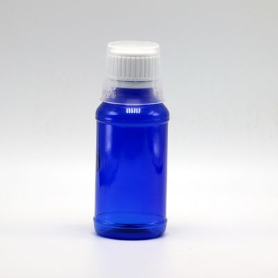 Botella de jarabe para la tos PET de 100 cc ámbar/naranja/azul con tapa de seguridad y sello térmico
