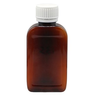 Botella de jarabe para la tos PET de 100 cc ámbar/naranja con tapa CRC y sello térmico muestras libres