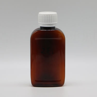 Botella de jarabe para la tos PET de 100 cc ámbar/naranja con tapa CRC y sello térmico muestras libres