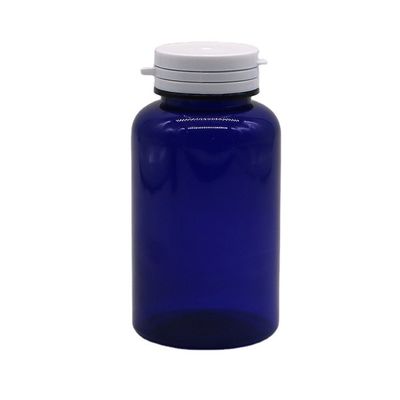 Material del cuello PET 200cc Botella de plástico redonda Contenedor de medicamentos con tapas de anillo de fácil tira
