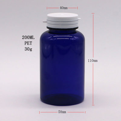 Material del cuello PET 200cc Botella de plástico redonda Contenedor de medicamentos con tapas de anillo de fácil tira