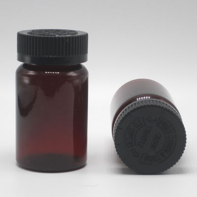Botella de 100 ml de píldora/vitamina/cápsula de plástico PET ámbar con tapa de seguridad para niños y tapa de tornillo