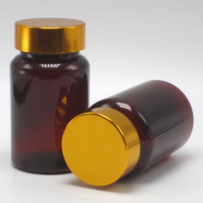 Botella de 100 ml de píldora/vitamina/cápsula de plástico PET ámbar con tapa de seguridad para niños y tapa de tornillo