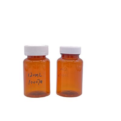 Botella PET de color ámbar de 120 ml con tapa de tornillo blanco/ tapa a prueba de niños 2780 pcs