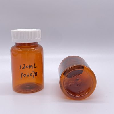 Botella PET de color ámbar de 120 ml con tapa de tornillo blanco/ tapa a prueba de niños 2780 pcs