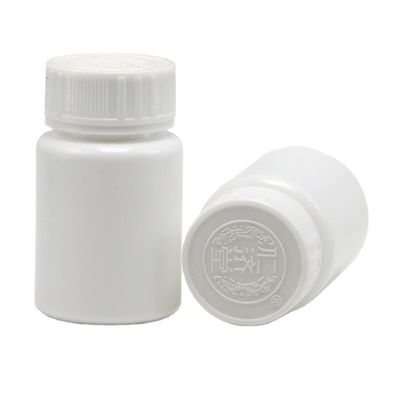 Contenedor de pastillas de plástico blanco portátil de HDPE de 30 ml con tapa de seguridad para niños