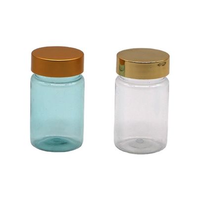 Cuidado de la salud 70ml PET Botella de cápsulas de plástico de píldora con tapa de oro plata