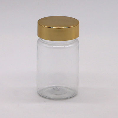 Cuidado de la salud 70ml PET Botella de cápsulas de plástico de píldora con tapa de oro plata