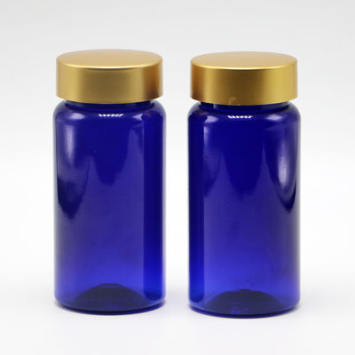 100 ml de PET de color personalizado Estéril Medicamento recargable Botella de plástico para píldoras Cápsula de tableta con tapa de revestimiento dorado