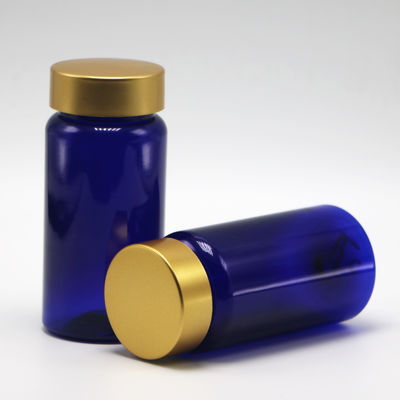 100 ml de PET de color personalizado Estéril Medicamento recargable Botella de plástico para píldoras Cápsula de tableta con tapa de revestimiento dorado