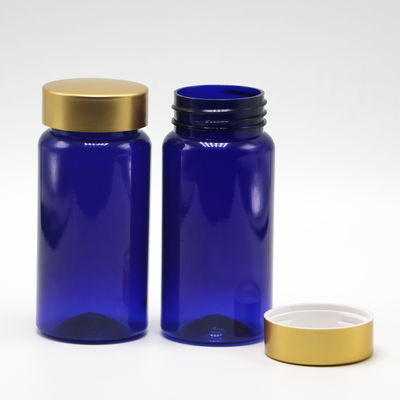 100 ml de PET de color personalizado Estéril Medicamento recargable Botella de plástico para píldoras Cápsula de tableta con tapa de revestimiento dorado