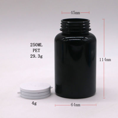 Personalizar el color PET 250ml Botella de plástico redondo para el contenedor de cápsulas de medicina