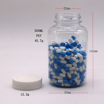 Contenedor de medicamentos PET de plástico de 500 ml con serigrafía y tapa a prueba de niños