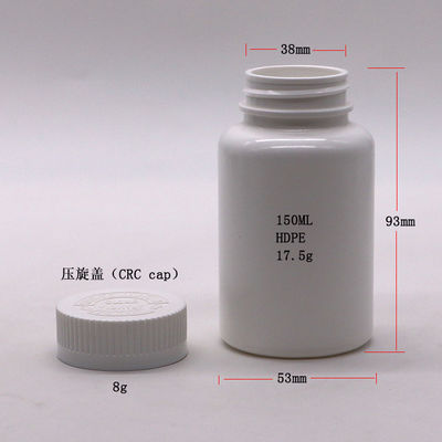 Vaso de plástico PE redondo para tabletas sólidas Capsula de almacenamiento de 150 ml Blanco