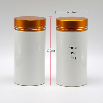 Farmacia Botellas de plástico HDPE de 200 ml con tapa de tornillo y forma de cilindro recto