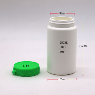 Botella redonda de plástico HDPE de 250 ml para suplemento de cápsulas