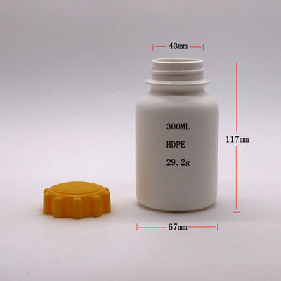 Botella de cápsulas de plástico redondo de 300cc HDPE con tapa de tornillo para tableta de suplemento medicinal